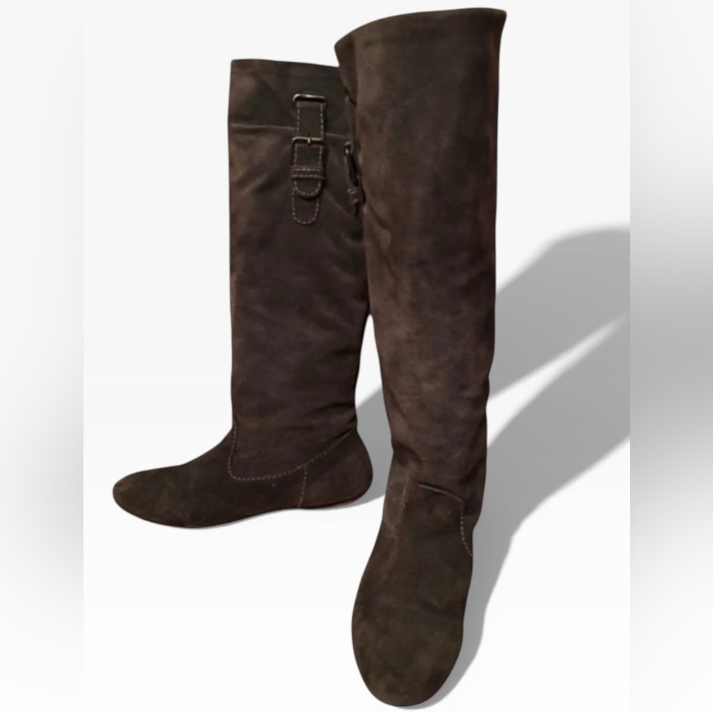 Women's Knee-High Gray Suede Flat Leather Boots sz. 8.5
